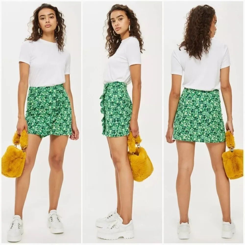 Topshop Green Meadow Ruffle Miniskirt